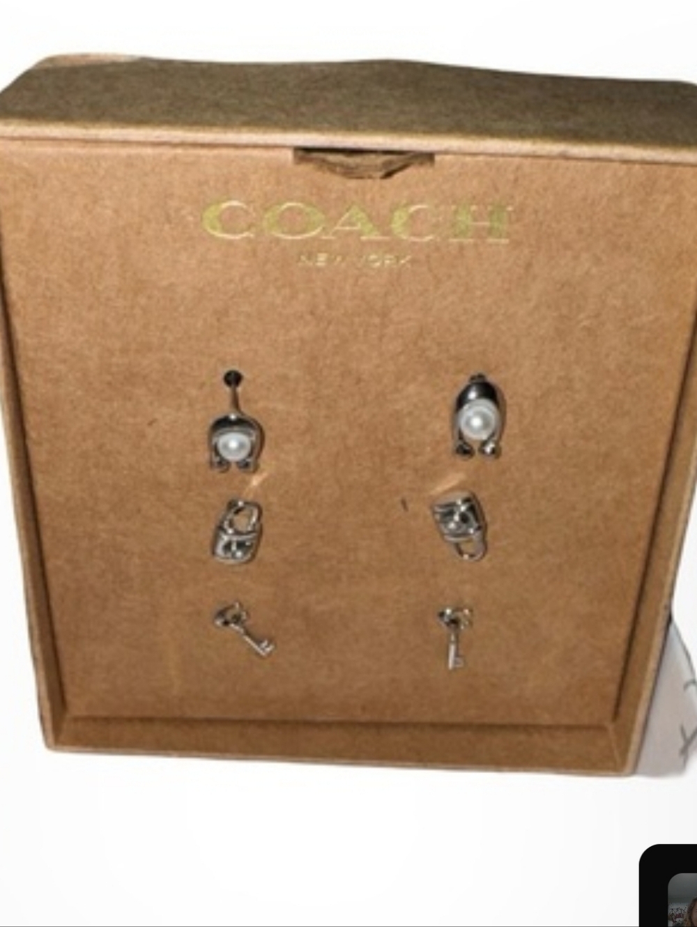 Coach Silver and White Earring Charm Trio